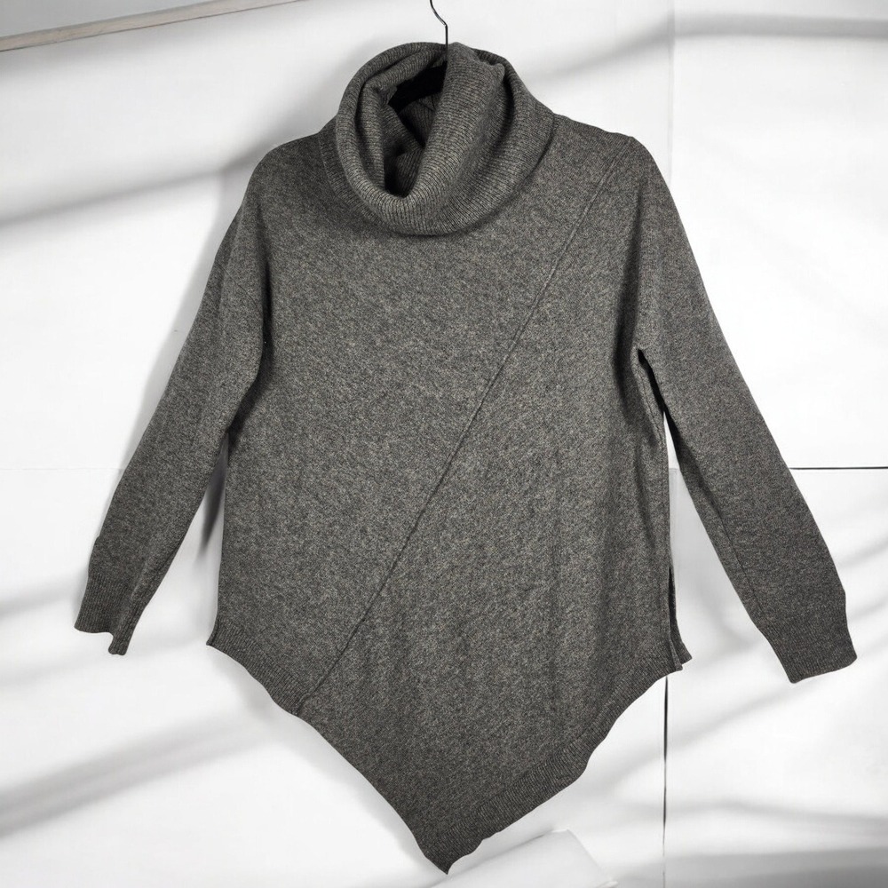 Knyt & Lynk Sweater Women‎ Small Gray 100% Cashmere Cowl Neck Asymmetrical Hem